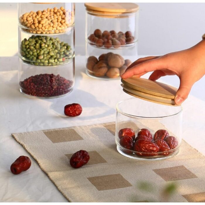 ⁦مضيفة 3 طبقات زجاج بغطاء بامبو⁩ - الصورة ⁦4⁩