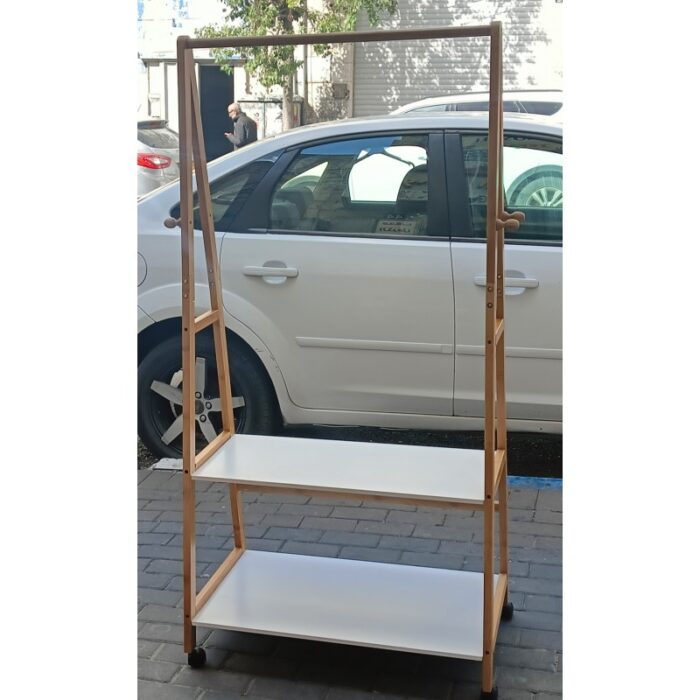 10325652_67db83f68f257 ستاند خشب ثقيل للملابس مع رفين - الصورة 1