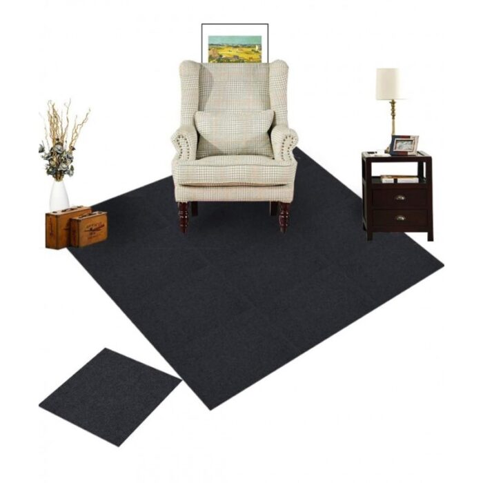 ⁦بلاط سجاد قابل للتقشير واللصق متعدد الاستعمالات أسود حجم 60*60سم⁩ - الصورة ⁦2⁩