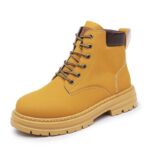 ⁦Fashion Men's High-top Leather Boots - حذاء جلد شتوي بكعب عالي للرجال لون بيج⁩ - الصورة ⁦9⁩