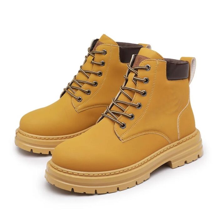 ⁦Fashion Men's High-top Leather Boots - حذاء جلد شتوي بكعب عالي للرجال لون بيج⁩ - الصورة ⁦10⁩