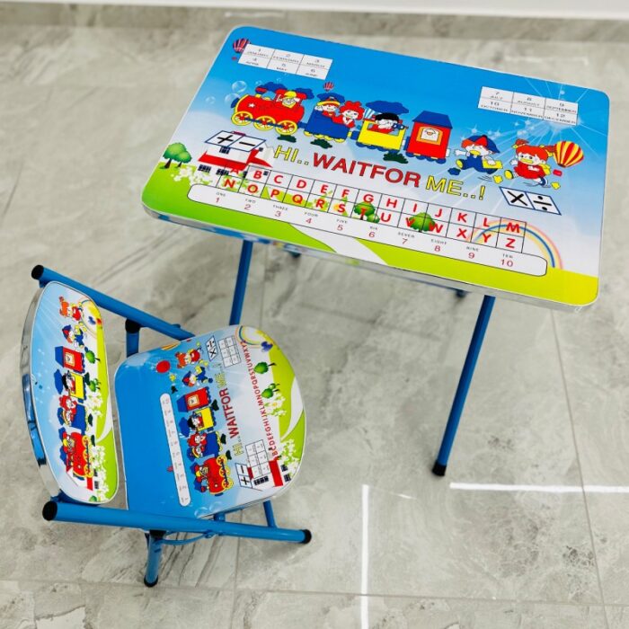 ⁦طاولة مع كرسي للأطفال لون أزرق بتصميم قطار⁩ - الصورة ⁦9⁩
