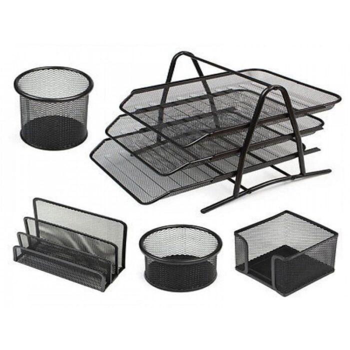 ⁦طقم مكتب شبك عدد 5 قطع لون أسود-Metal Mesh Office Set – 5 Pcs⁩ - الصورة ⁦2⁩