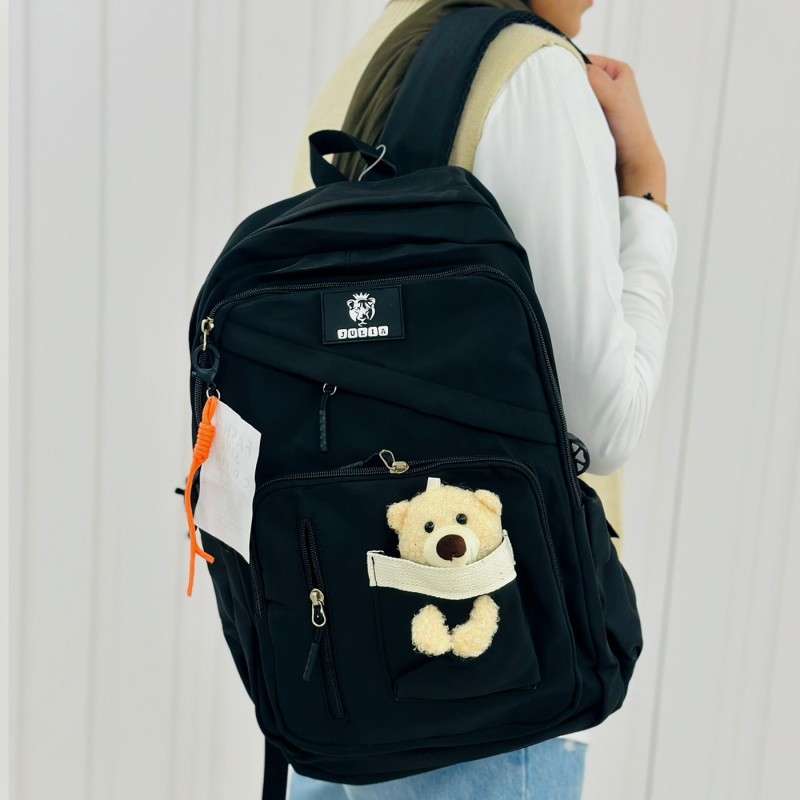 ⁦شنطة مدرسية مع دبدوب مقاس 16 انش لون أسود⁩ - الصورة ⁦1⁩