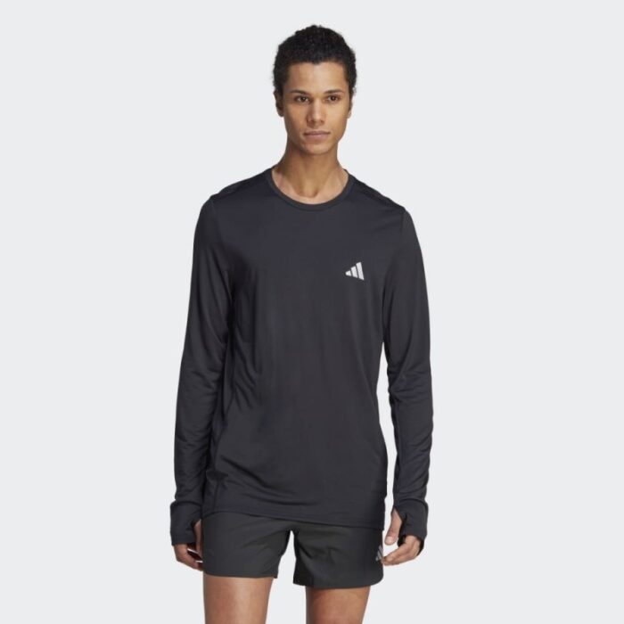 ⁦adidas Mens' Run It Longsleeve Tshirt- black تيشيرت أديداس بأكمام طويلة للرجال لون أسود⁩ - الصورة ⁦8⁩