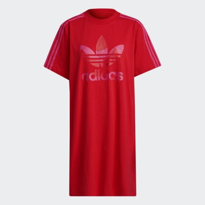 ⁦adidas Womens' Marimekko Trefoil Print Infill Tee Dress- تيشيرت طويل اديداس للنساء لون أحمر⁩ - الصورة ⁦2⁩