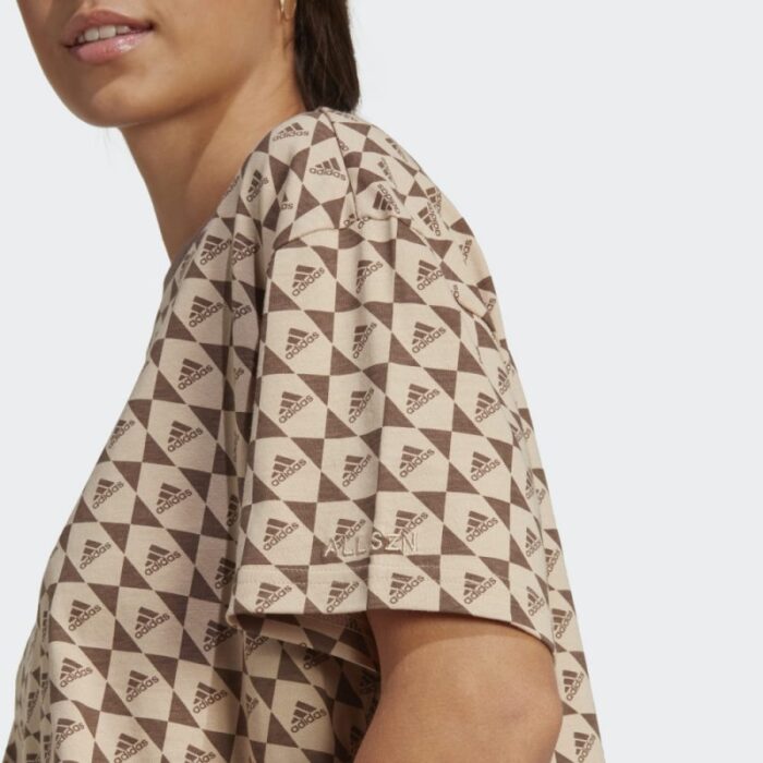 ⁦adidas Womens' ALL SZN x Logomania T-Shirt - تيشيرت اديداس اول اس زد ان اكس لوجومينا للنساء لون بني⁩ - الصورة ⁦4⁩