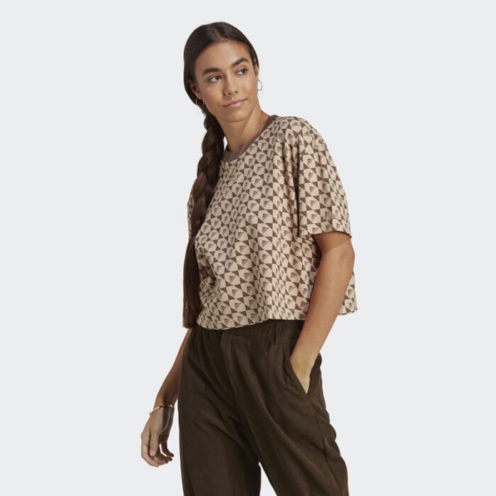 ⁦adidas Womens' ALL SZN x Logomania T-Shirt - تيشيرت اديداس اول اس زد ان اكس لوجومينا للنساء لون بني⁩ - الصورة ⁦7⁩