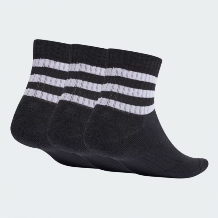 ⁦adidas Unisex' 3-Stripes Cushioned Mid-Cut Socks (3 Pairs) - Black- جوارب اديداس ثلاث خطوط كوشينيد ميد كت للجنسين لون اسود⁩ - الصورة ⁦2⁩