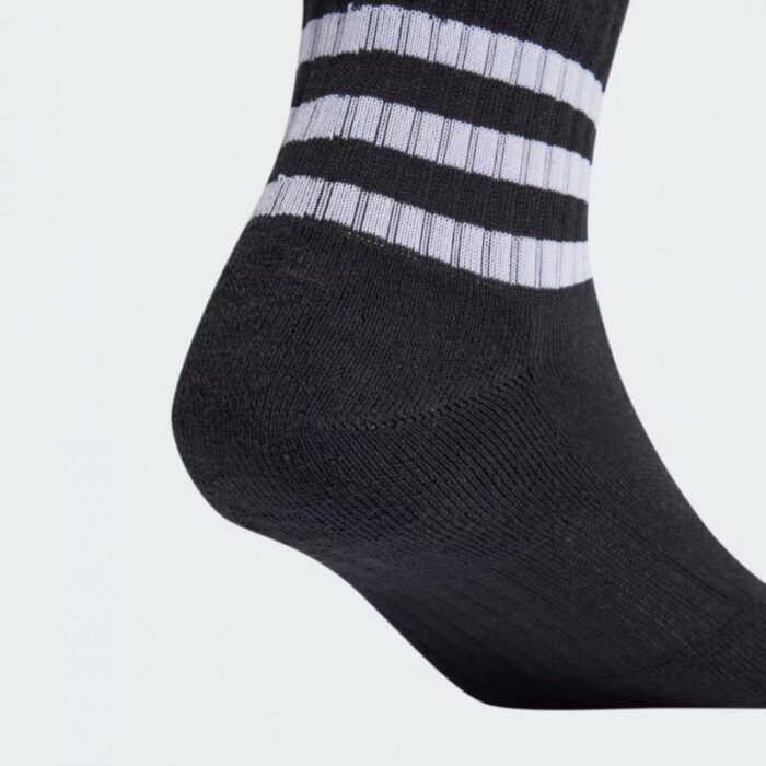 ⁦adidas Unisex' 3-Stripes Cushioned Mid-Cut Socks (3 Pairs) - Black- جوارب اديداس ثلاث خطوط كوشينيد ميد كت للجنسين لون اسود⁩ - الصورة ⁦3⁩