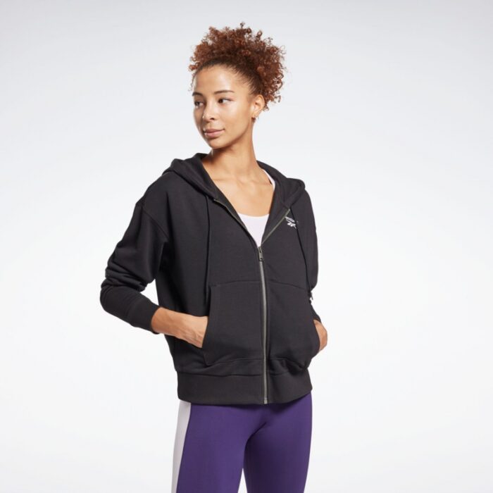 ⁦Reebok Women RI French Terry Full Zip Jacket- جاكيت هودي ريبوك فرينش تيري للنساء لون أسود⁩ - الصورة ⁦2⁩