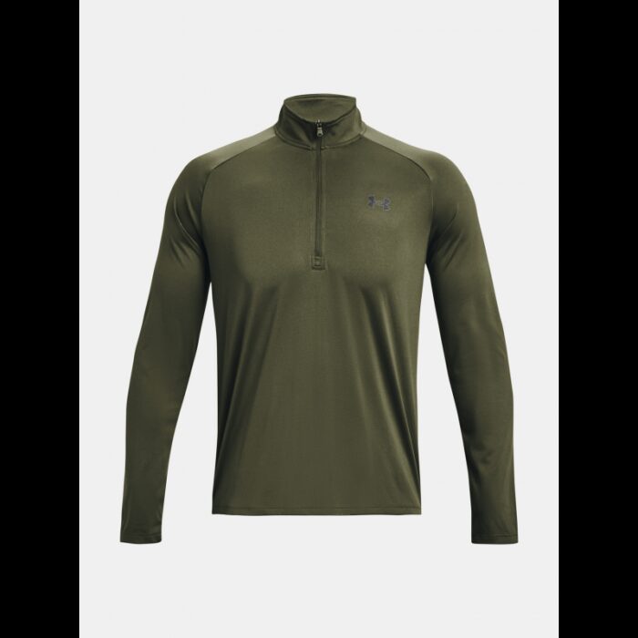 ⁦Under Armour Men's Tech™ ½ Zip Long Sleeve تيشيرت اندر ارمور بأكمام طويلة للرجال لون زيتي⁩ - الصورة ⁦3⁩