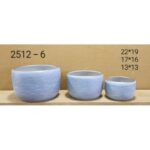 طقم قوار ورد بورسلان فاخر 3 قطع لون أزرق فاتح مع اطار علوي ذهبي