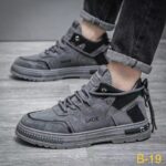 حذاء فاشن رياضي لون رمادي- Fashion Men's Sport Mid-high Top Lace-up Shoes