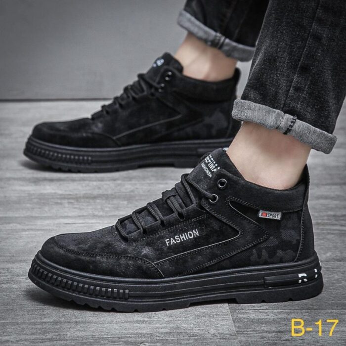 10327112_67db894c45e99 حذاء فاشن كاجوال رياضي لون أسود- Fashion Men's Casual Mid-high Top Lace-up Shoes - الصورة 1