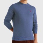 ⁦بلوزة قطنية برقبة مستديرة بأكمام طويلة للرجال لون أزرق⁩ - الصورة ⁦2⁩