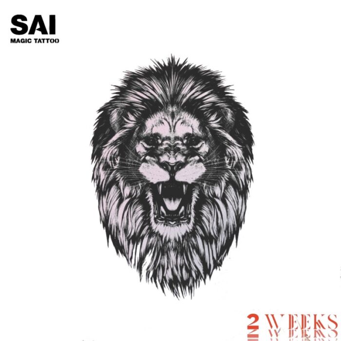 ⁦ورقة وملصق تاتو الكتف بشكل وجه الأسد شبه دائم مقاوم للماء حجم 18×11 سم⁩ - الصورة ⁦2⁩