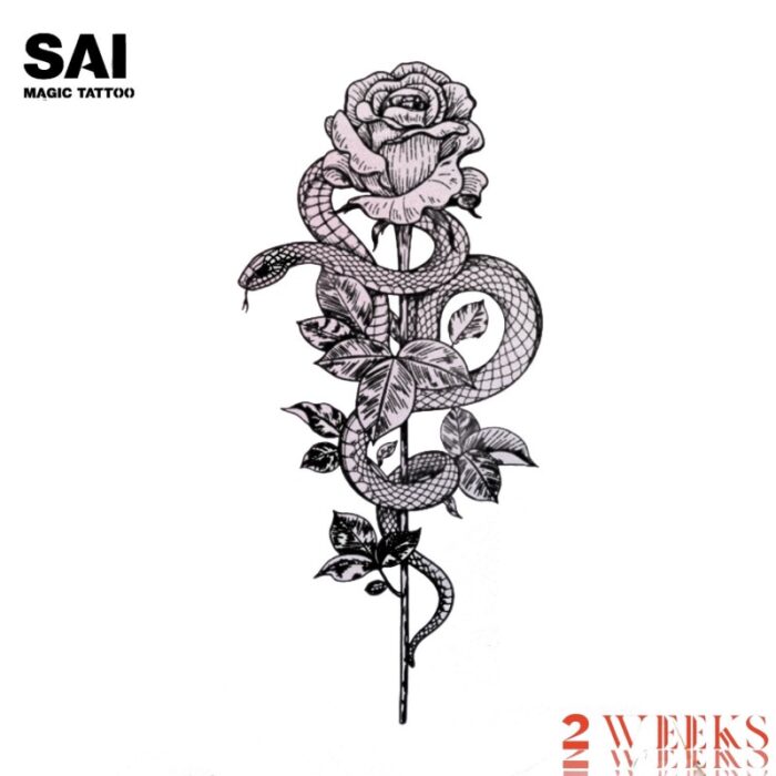 ⁦ورقة وملصق تاتو الكتف بشكل وردة وأفعى شبه دائم مقاوم للماء حجم 18×11 سم⁩ - الصورة ⁦2⁩