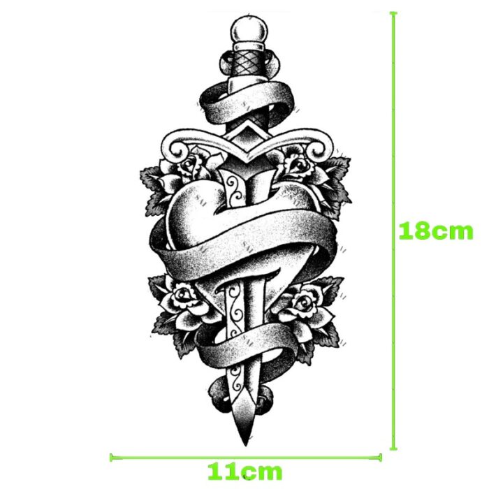 10327379_67db8a81d327b ورقة وملصق تاتو الكتف بشكل السيف والقلب شبه دائم مقاوم للماء حجم 18×11 سم - الصورة 1