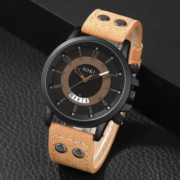 ⁦ساعة جلد مع أسواره سبحة و ستانلس وأساور عريضة⁩ - الصورة ⁦3⁩