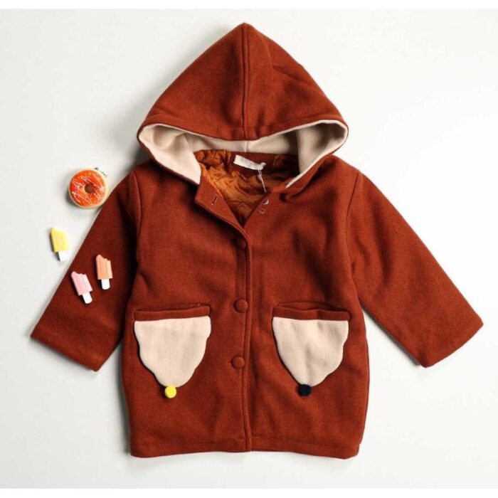 10327511_67db8ae25096c جاكيت بأكمام طويلة مع طاقية للأطفال لون بني - الصورة 1