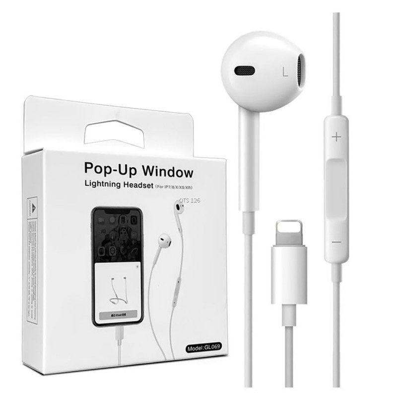 ⁦سماعة اذن سلكية مدخل ايفون لون أبيض - Pop-Up Window Lightning Handsfree⁩ - الصورة ⁦1⁩