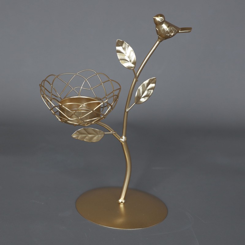 ⁦حامل شمعدان ثابت بتصميم عش الطيور لون ذهبي⁩ - الصورة ⁦1⁩