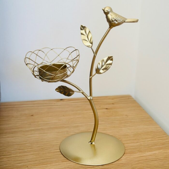 ⁦حامل شمعدان ثابت بتصميم عش الطيور لون ذهبي⁩ - الصورة ⁦4⁩