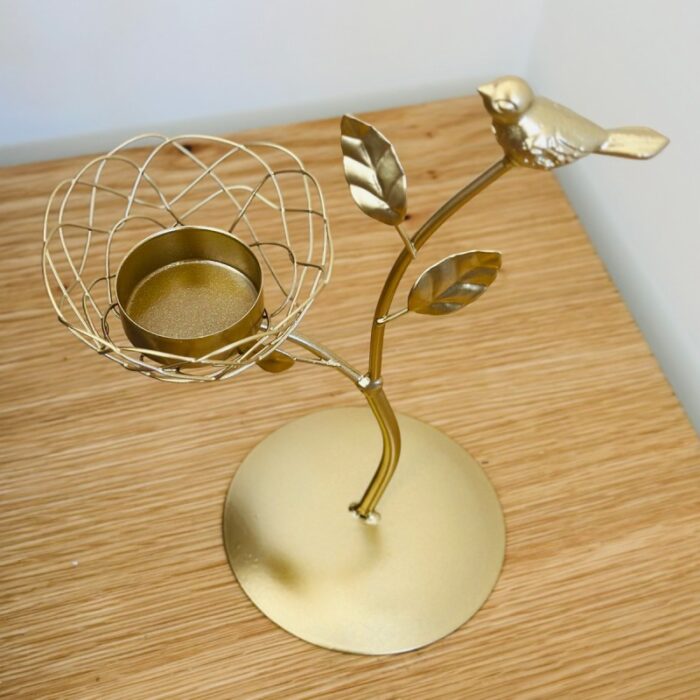 ⁦حامل شمعدان ثابت بتصميم عش الطيور لون ذهبي⁩ - الصورة ⁦5⁩