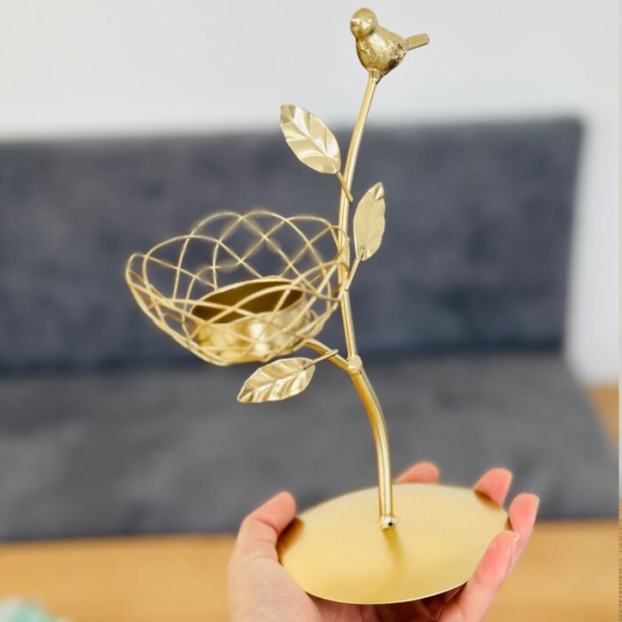 ⁦حامل شمعدان ثابت بتصميم عش الطيور لون ذهبي⁩ - الصورة ⁦6⁩