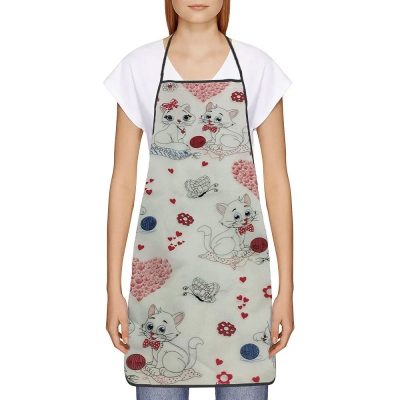 ⁦مريول مطبخ قماشي بتصميم رسوم لون أبيض⁩ - الصورة ⁦1⁩