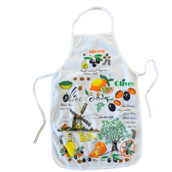 ⁦مريول مطبخ قماشي بتصميم رسوم فواكهة لون أبيض⁩ - الصورة ⁦1⁩