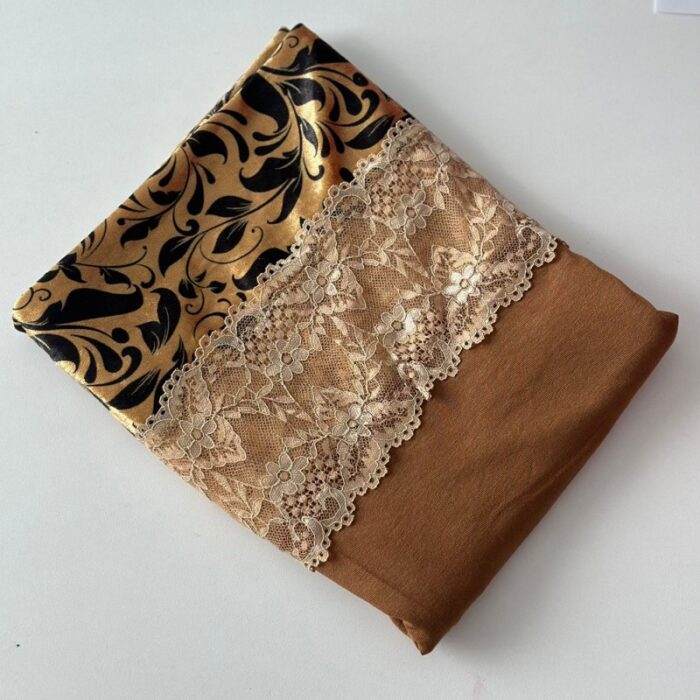 10327939_67db8c7aaa2c9 شال نسائي دانتيل وقماش مقاس 185×68 سم لون عسلي - الصورة 1