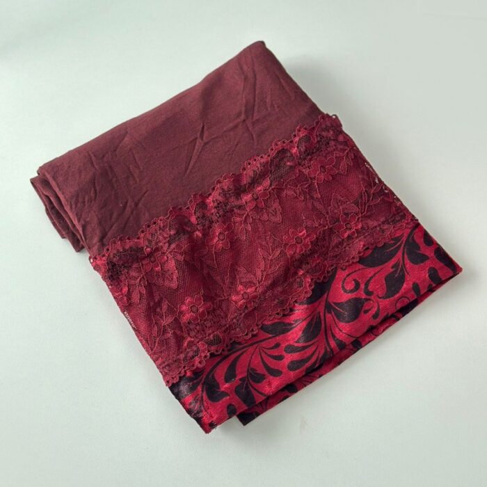 10327958_67db8c8d1274c شال نسائي دانتيل وقماش مقاس 185×68 سم لون خمري - الصورة 1