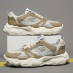 ⁦حذاء رياضي بتصميم شبكي ونعل سميك للرجال لون بيج- Fashion Mens Sneakers Breathable Running Shoes⁩ - الصورة ⁦3⁩