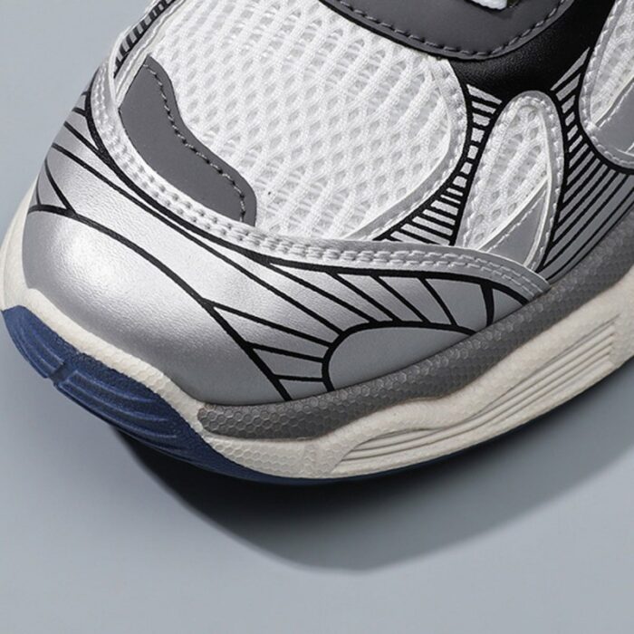 ⁦حذاء رياضي بتصميم شبكي ونعل سميك للرجال لون رمادي وأبيض- Fashion Mens Sneakers Breathable Running Shoes⁩ - الصورة ⁦6⁩