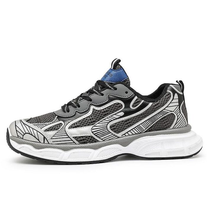 ⁦حذاء رياضي بتصميم شبكي ونعل سميك للرجال لون رمادي وسكني- Fashion Mens Sneakers Breathable Running Shoes⁩ - الصورة ⁦7⁩