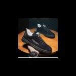 حذاء رياضي جلد للرجال لون أسود- Fashion Mens Leather Sneakers Shoes