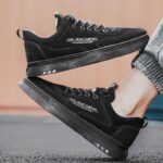 ⁦حذاء رياضي جلد للرجال لون أسود- Fashion Mens Leather Sneakers Shoes⁩ - الصورة ⁦4⁩