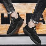 ⁦حذاء رياضي جلد للرجال لون أسود- Fashion Mens Leather Sneakers Shoes⁩ - الصورة ⁦5⁩