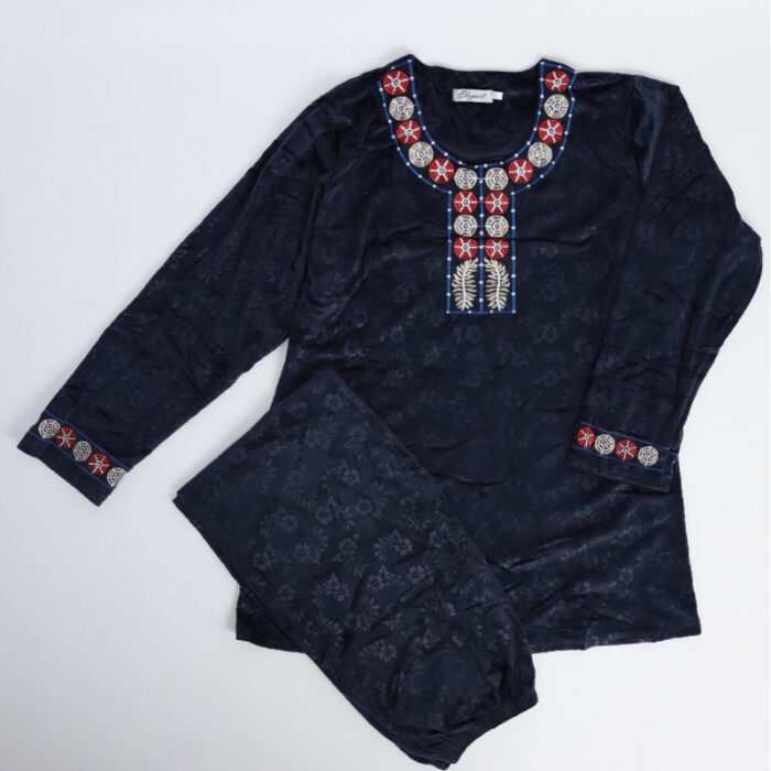 ⁦بجامة نسائية حجم وافي مُكونة من قطعتين لون كحلي⁩ - الصورة ⁦2⁩