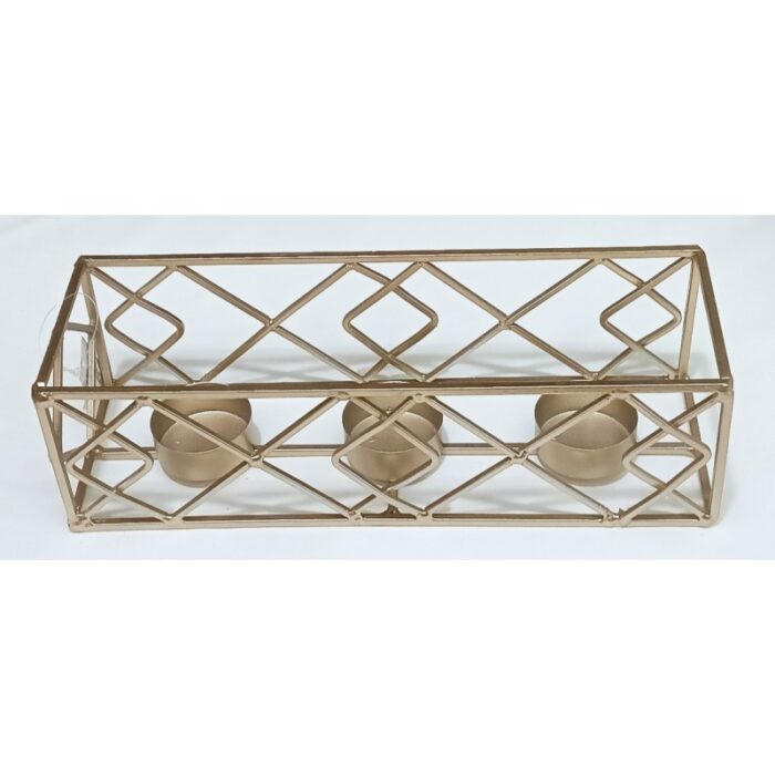 ⁦شمعدان معدن ذهبي لثلاث شمعات صغار .. قياس 26*8*8 سم⁩ - الصورة ⁦2⁩