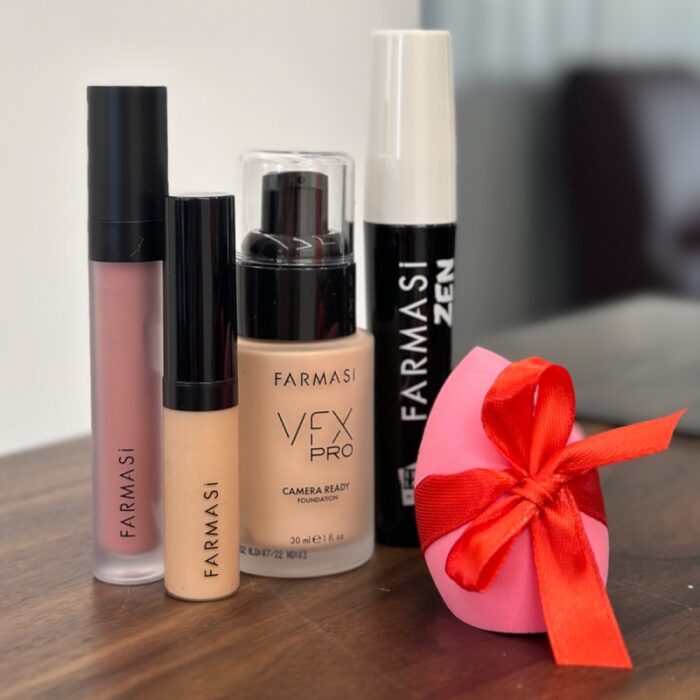 ⁦بكج العناية بالوجه من فارمسي ( أحمر شفاه مات + كريم أساس سائل + هدية بيوتي بلندر + كونسيلر سائل + ماسكارا )⁩ - الصورة ⁦2⁩