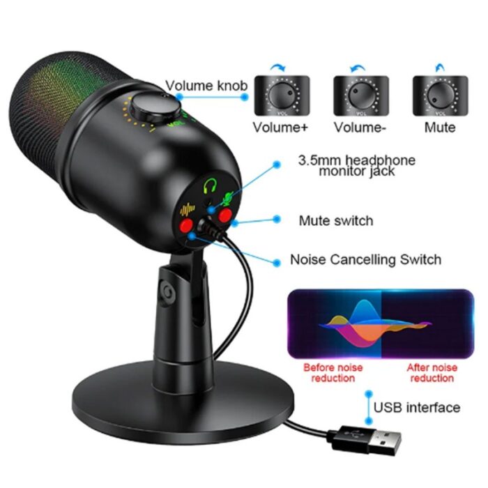 ⁦ميكروفون استوديو USB باللون الأسود⁩ - الصورة ⁦5⁩