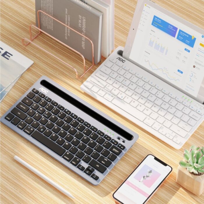 ⁦لوحة المفاتيح كيبورد بلوتوث متعدد الاجهزة لون أبيض- AOC KB701 Bluetooth Wireless Keyboard⁩ - الصورة ⁦5⁩