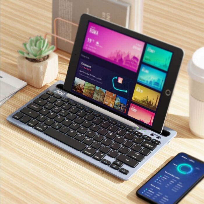 ⁦لوحة المفاتيح كيبورد بلوتوث متعدد الاجهزة لون أبيض- AOC KB701 Bluetooth Wireless Keyboard⁩ - الصورة ⁦6⁩