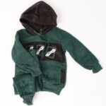 ⁦بجامه ولادي كوردي مقلم مع طاقية لون أخضر غامق⁩ - الصورة ⁦2⁩