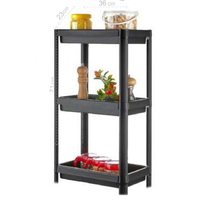 ⁦رف بلاستيك 3 طبقات لون أسود⁩ - الصورة ⁦2⁩