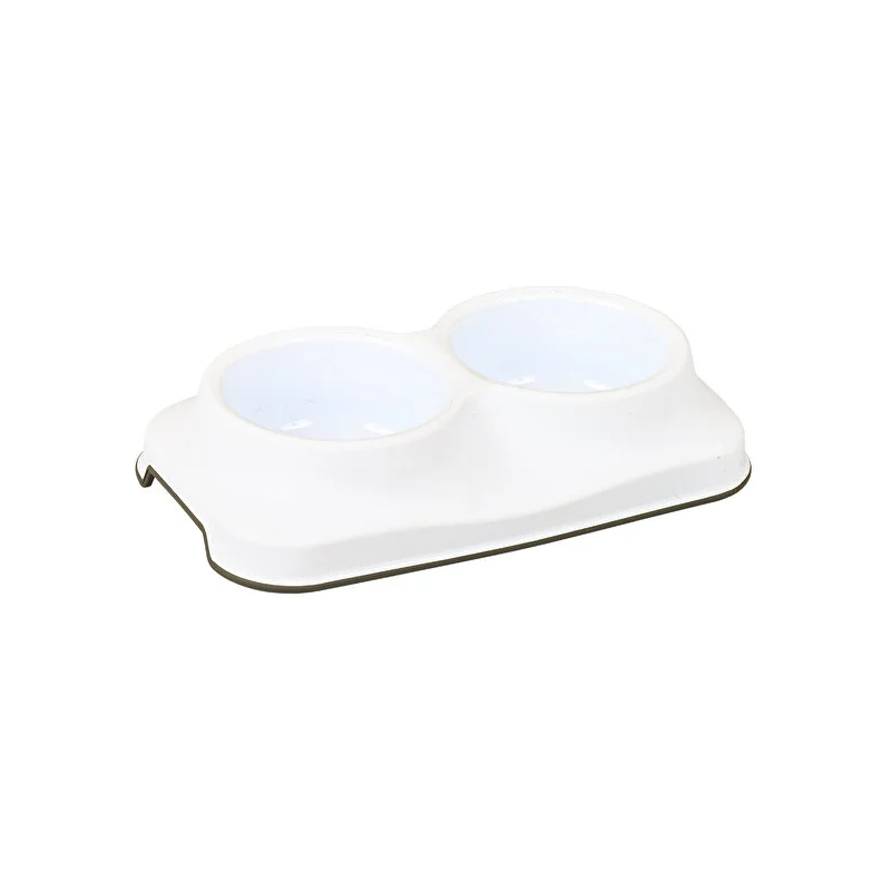 ⁦صحن للحيوانات مقسم قسمين لون أبيض (0.4 +0.4 لتر)⁩ - الصورة ⁦1⁩