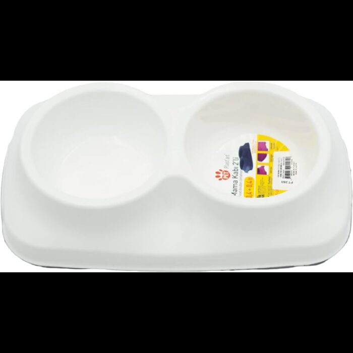 ⁦صحن للحيوانات مقسم قسمين لون أبيض (0.4 +0.4 لتر)⁩ - الصورة ⁦3⁩